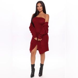 🔥 SUPER CUTE & COMFY 2pc TUBE DRESS SET🔥 Burgundy Color ♥️